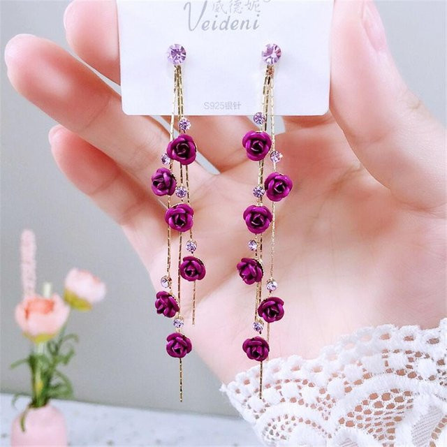 Ohrringe Rose Blume, Silber, violett, Kristall, Damen - Bild 1
