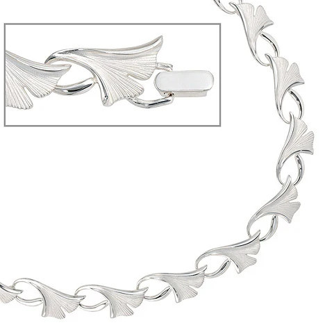 Colfem Halskette Ginkgo, 925 Silber, mattiert, 47 cm, Unisex - Bild 1
