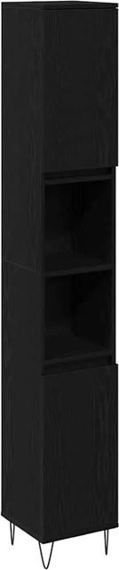 vidaXL Badezimmerschrank in Schwarz und Eichen-Optik mit Tür und Regalfächern, B/T/H: 30 x 30 x 190 cm - Bild 1