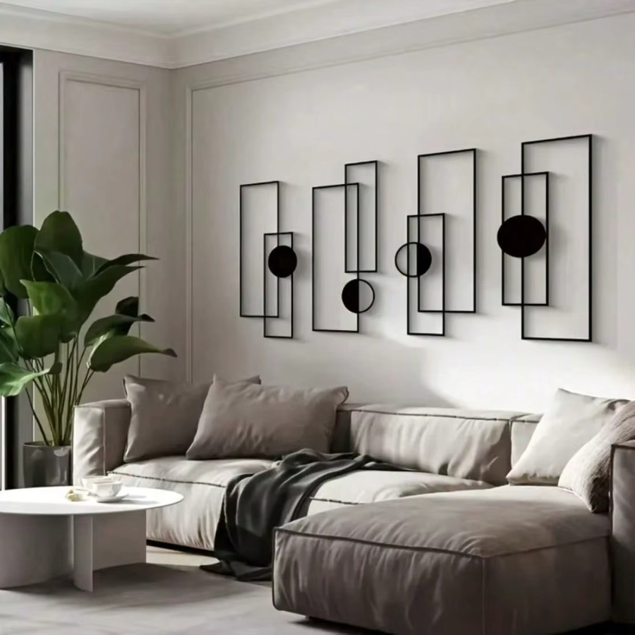 4-teiliges Wandkunst-Set aus Metall von CIFBUY in Schwarz mit geometrischem Design - Bild 3