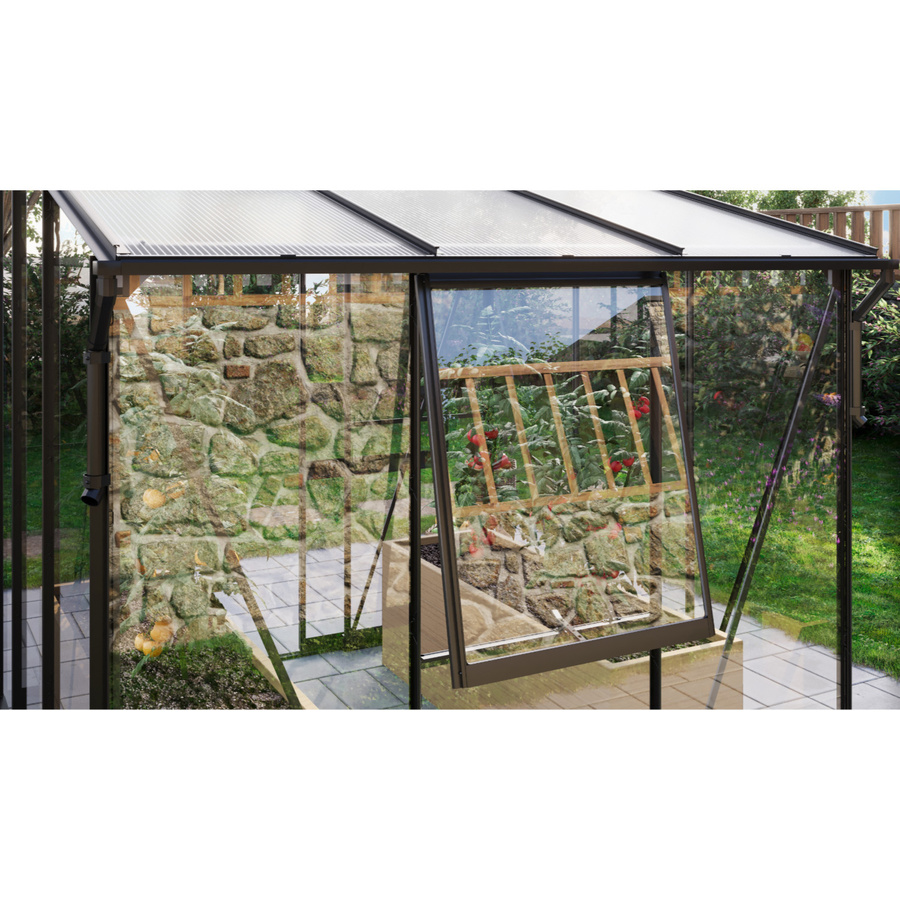Vitavia Gewächshaus Palma 3250 Schwarz mit Stahlfundamentrahmen, Schiebetür und Pultdach für die Pflanzenzucht, 2,5 m² - Bild 5