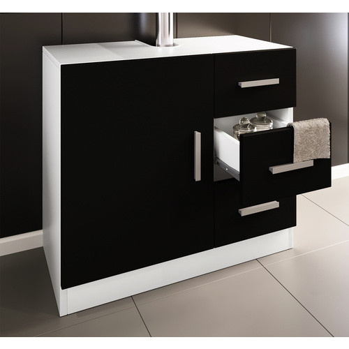 VCM Waschbeckenunterschrank Zalo XL Badschrank mit 1 Drehtür und 3 Schubladen Weiß/Schwarz B/H/T: 63 x 56 x 30 cm - Bild 3