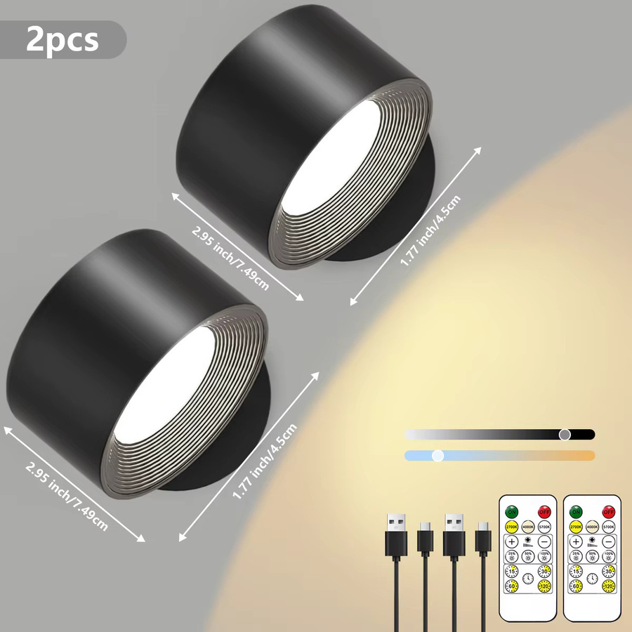 Kabellose magnetische LED-Wandleuchte in Schwarz mit Fernbedienung, dimmbar und wiederaufladbar, inklusive Timer-Funktion und 360 Grad Drehung für Schlafzimmer und Treppen - Bild 8