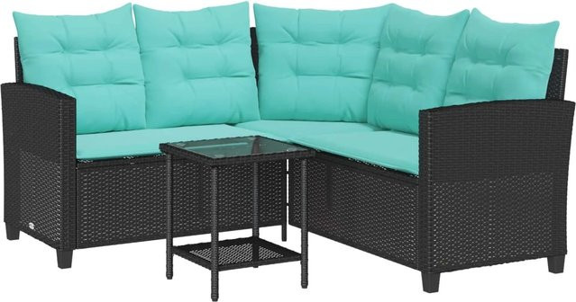 vidaXL Garten-Sofa L-Form aus Poly-Rattan mit Kissen in Schwarz und Türkis - Bild 1