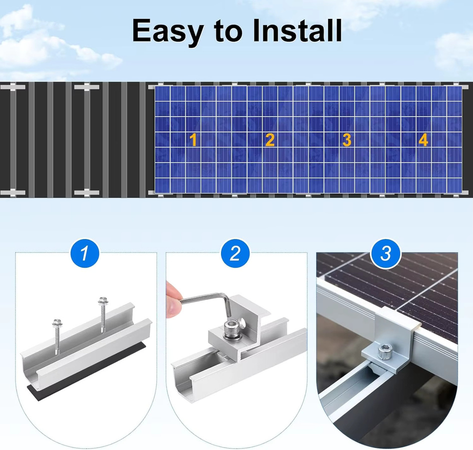 CP-SETUNO Solar-Modul-Halterung Set aus Aluminium für Trapezdach-Montage, PV-Schiene mit End- und Mittelklemmen, Farbe: Silber - Bild 3