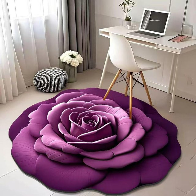 Pfingstrose Fußmatte in Lichtlila, schmutzabweisende und saugfähige Badematte mit floralem Design, B/B: 120 x 120 cm - Bild 1