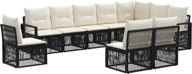 vidaXL Gartensofa-Set 10-teilig in Schwarz aus Poly-Rattan mit Polsterung und Kissen in U-Form - Bild 1