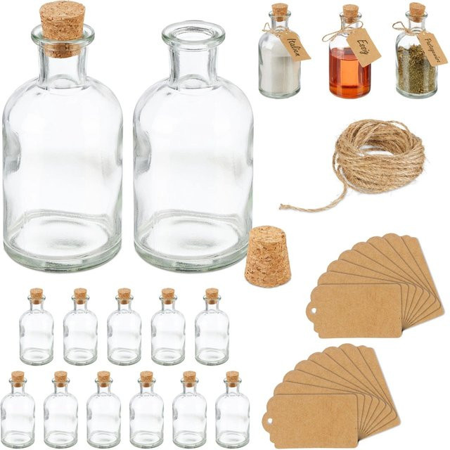 Relaxdays Dekogläser aus Glas in Transparent mit Korkdeckel, 16er Pack, Höhe: 11,5 cm, Durchmesser: 6 cm - Bild 1