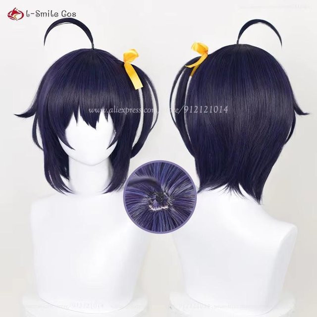 Anime Takanashi Rikka Cosplay Perücke, 30 cm, Blau Lila, mit Augenmaske - Bild 1