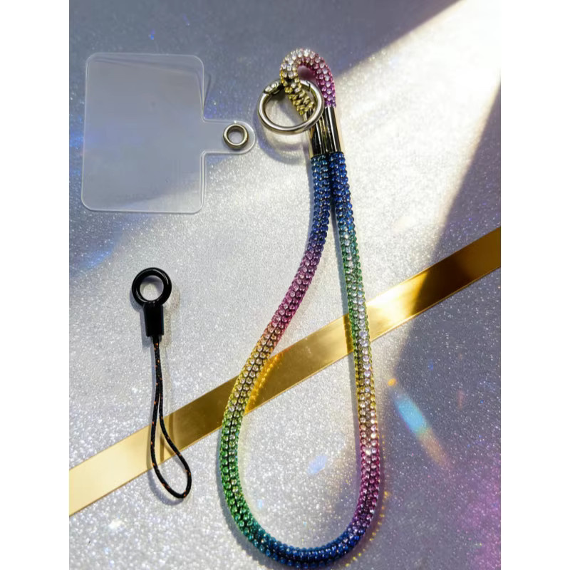 WSSHE Glitter Telefon Lanyard in Blau mit Kristall-Handgelenkband als universelles Anti-Verlust-Schlüsselband für iPhone und Samsung - Bild 3