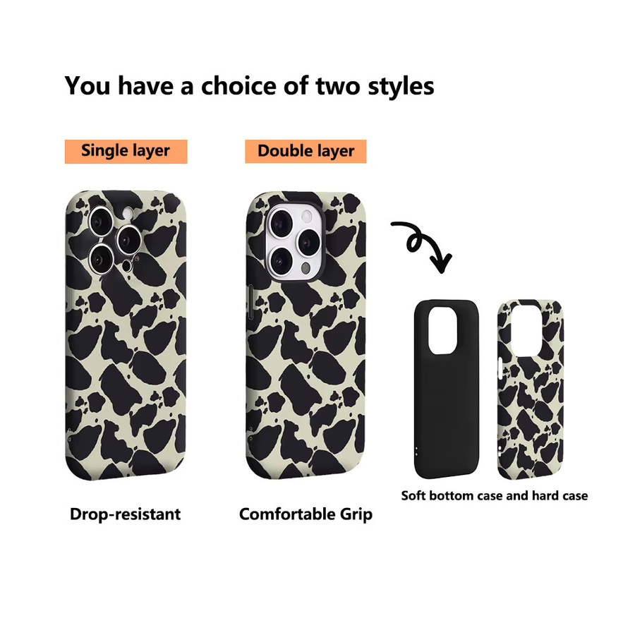 Handyhülle mit schwarz-weißem Kuh-Print für Apple iPhone 17 16 15 14 13 12 11 Pro Max Plus mit doppelschichtiger Rückseite - Bild 3