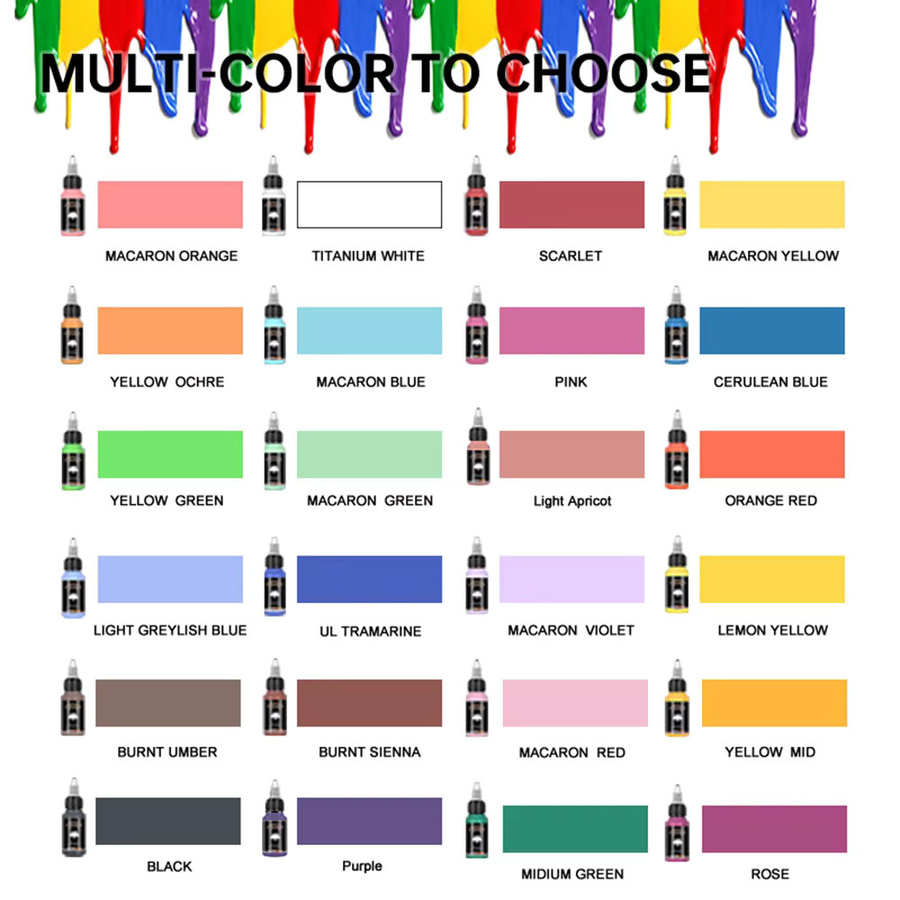 SAGUD Airbrush-Farbe Set, 24 matte Farben in Multicolour und Weiß, wasserbasierte Premium-Acrylfarbe, 30 ml pro Flasche - Bild 2