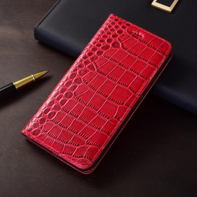 PHOPEER Leder Handyhülle Flip Case für iPhone 16 15 14 13 12 11 Pro Max Plus Mini in Rot - Bild 1