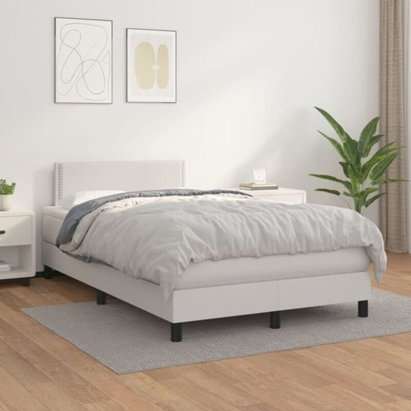 vidaxl Boxspringbett mit Matratze aus Kunstleder in Weiß, B/T/H: 120 x 200 cm - Bild 1