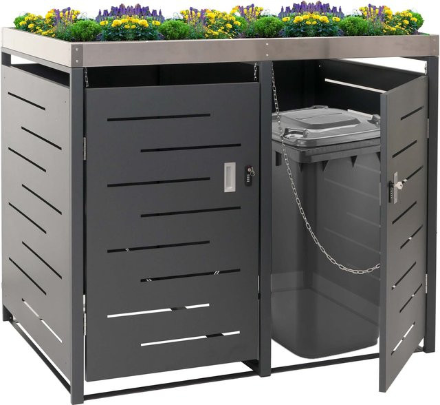 2er-Mülltonnenverkleidung MCW-H40 Mülltonnenbox mit Pflanzkasten aus Edelstahl und Metall, B/T/H: 125 x 134 x 84 cm - Bild 1
