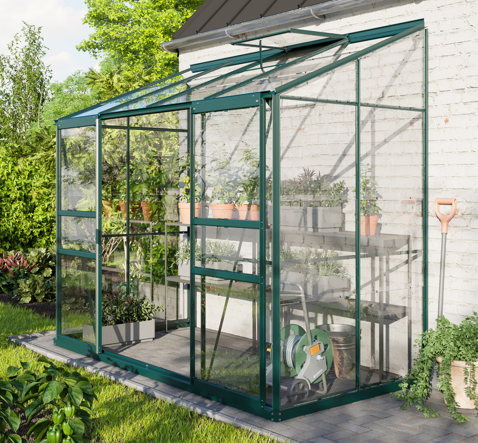 Vitavia Anlehn-Gewächshaus Ida 3300 in Smaragdgrün mit 3,3 m², Aluminiumrahmen und ESG-Sicherheitsglas - Bild 2
