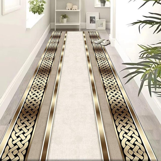 Karpetti Flur Teppich Läufer in Gold, rutschfest und waschbar, modernes geometrisches Design, B/T: 80 x 300 cm - Bild 1