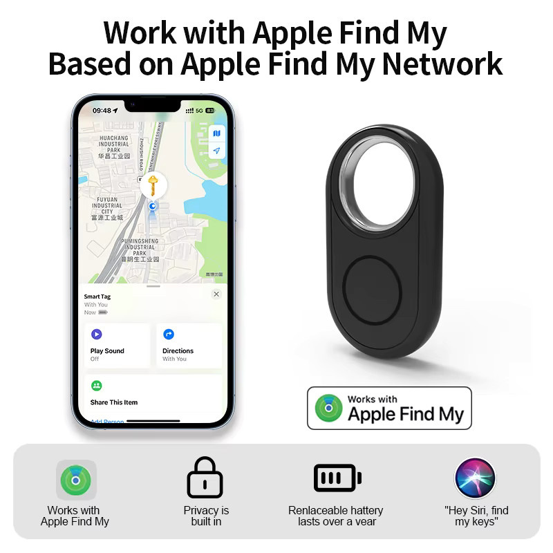 Intelligenter Haustier-Tracker in Schwarz kompatibel mit der Apple Find My App via Bluetooth mit Echtzeit-Tracking und Soundpositionierung - Bild 5