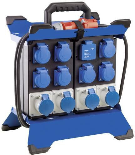 AS Schwabe Baustromverteiler Stecky DUO 8 in Blau mit 8 CEE Steckdosen, 7 Schuko Steckdosen, 4 CEE Steckdosen und 2 USB Anschlüssen, 400V 16A, IP44 spritzwassergeschützt - Bild 1