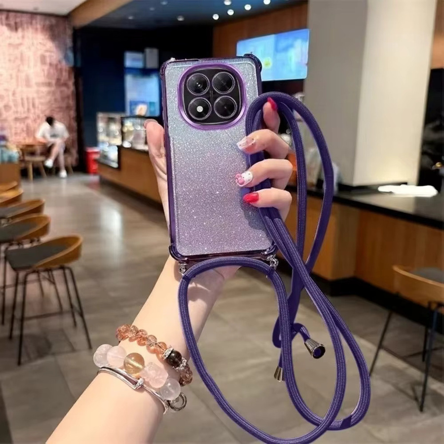 Stoßfeste Glitter Handyhülle mit Crossbody Lanyard für Xiaomi Redmi 15 15C 14C 13C 12C 10 10C 9 9A 9C A5 A3 A1 in Lila - Bild 1