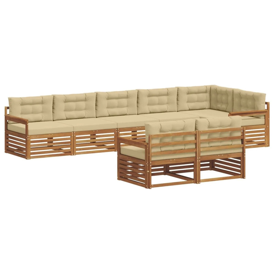 vidaXL Outdoor-Sofagarnitur L-Form aus Akazienholz in Natur und Beige mit 8-teiligem Set und Kissen - Bild 2