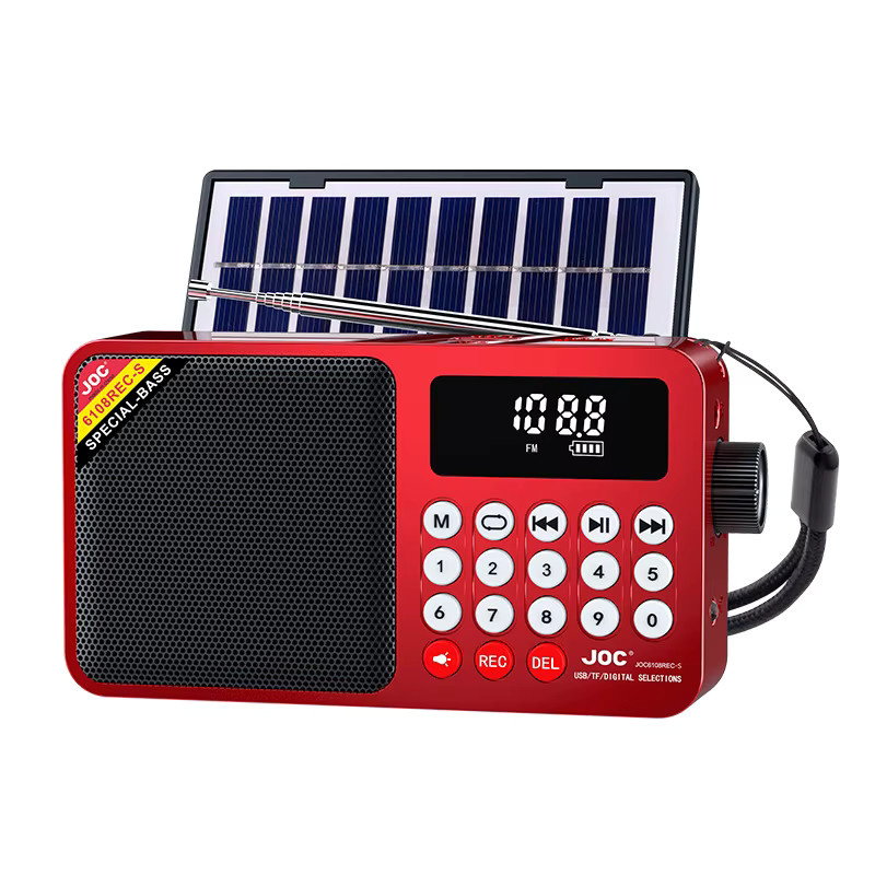JINSERTA Tragbares Mini-Notfallradio in Rot mit LED-Anzeige, Solarpanel, Bluetooth-Lautsprecher und Recorder mit TF-Karte und USB-Anschluss - Bild 6