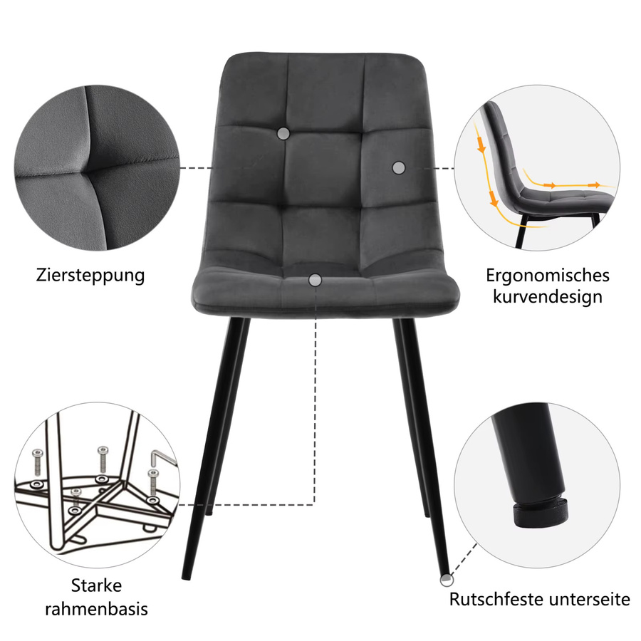 Anajqaqia 4er-Set Esszimmerstühle aus grünem Samt mit Rückenlehne und Metallbeinen - Bild 5