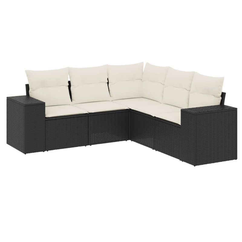 Vidaxl Garten-Sitzgruppe aus schwarzem PE-Rattan mit Kissen in Beige, 5-teiliges modernes Set - Bild 2