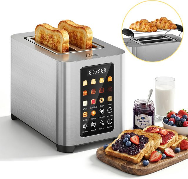 Patbrela Smarter Toaster aus Edelstahl in Silber mit Touchscreen, digitalem Timer und Brothalter für 2 Scheiben - Bild 1