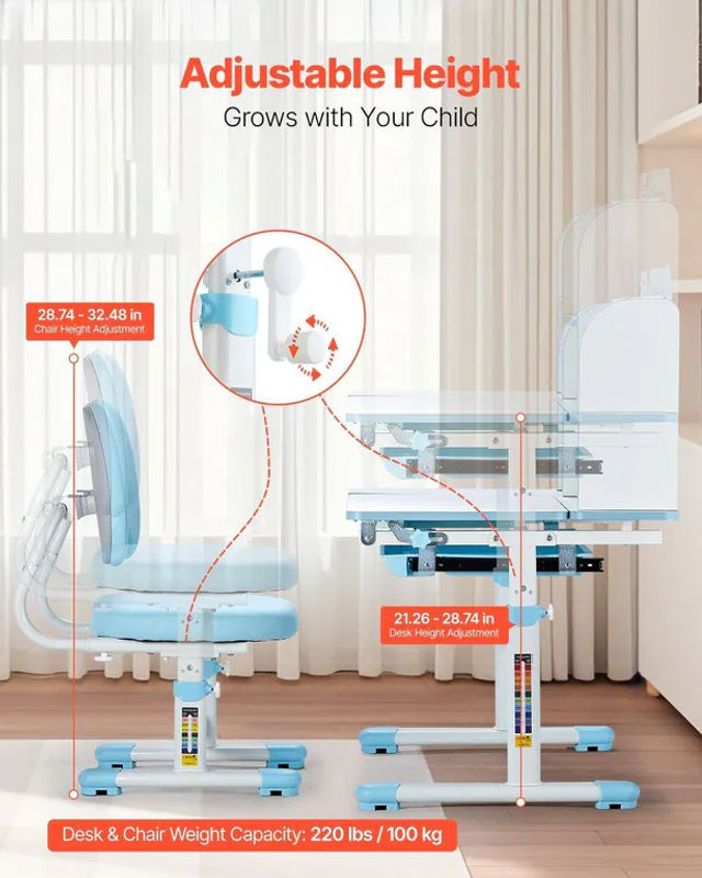 Buying Solutions, MB Kinder-Schreibtischset mit Stuhl, Bücherregal und Schublade, höhenverstellbar und neigbar, Blau - Bild 2