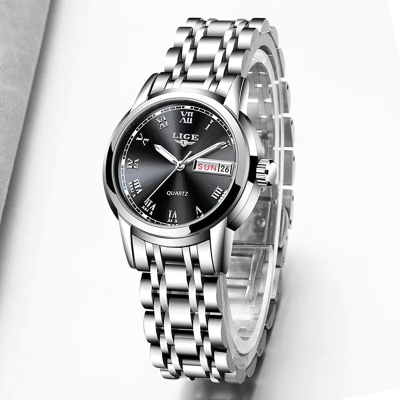 LIGE Armbanduhr Edelstahl, Quarz, Datum, Schwarz, Damen - Bild 3