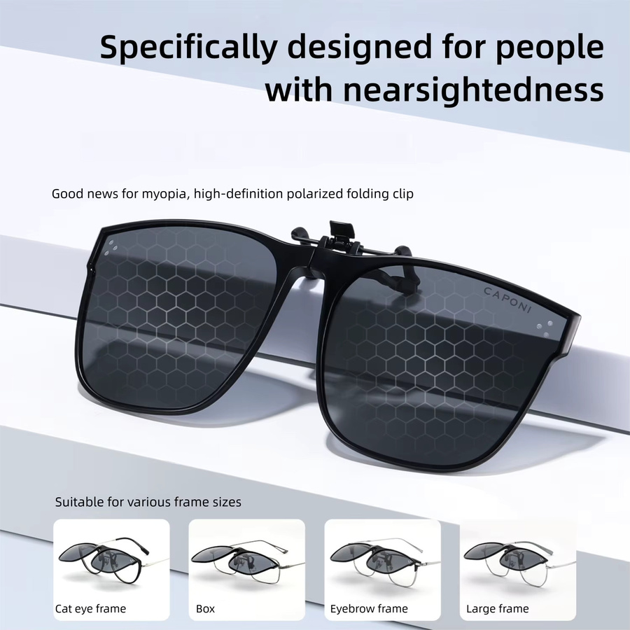 CAPONI CP35023 Sonnenbrille, Clip-on, Vollrand, Square, Schwarz, Herren - Bild 2