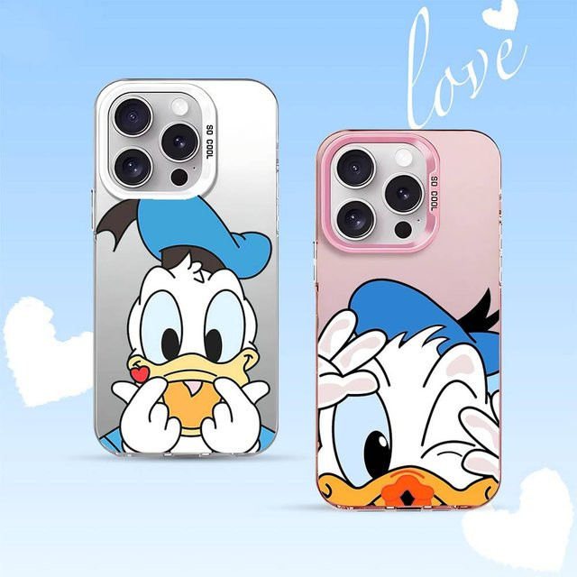 Mesuca D-Donald Duck Cartoon Handyhülle für iPhone 11 bis iPhone 17 Pro Max, Galvanisch Versilbert, Stoßfeste Schutzhülle, Silber/Mehrfarbig - Bild 1