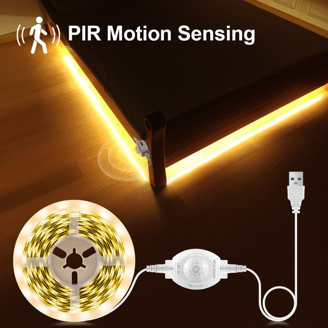 Gyarfas USB LED-Streifen mit drahtlosem PIR-Bewegungssensor, weißes flexibles LED-Band für Treppen, Schrank und TV-Hintergrundbeleuchtung, 5 V - Bild 1