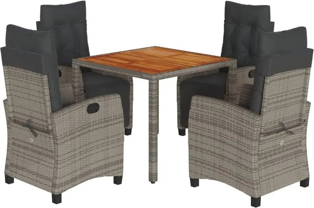vidaXL 5-teilige Garten-Essgruppe aus Poly-Rattan und Akazienholz in Grau mit Kissen - Bild 1