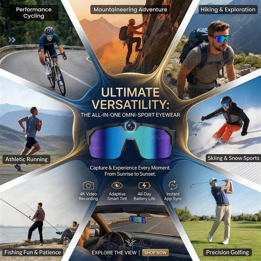 GUHUAVMI KI Smart Brille mit 800W HD-Kamera und Anti-Shake Funktion für Fahrrad-Fotografie in Schwarz oder Grün - Bild 5