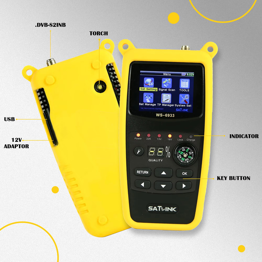 SATLINK DVB-S2/DVB-S Satellitenfinder Signaltester Detektor in Schwarz und Gelb - Bild 2