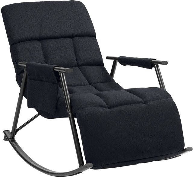 DELUKE Schaukelstuhl JULIA Relaxstuhl aus Samt mit Metallrahmen in Schwarz, B/T/H: 61 x 100 x 66 cm - Bild 1