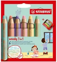STABILO woody 3 in 1 Buntstifte Set mit Spitzer, 6 Stück, Mehrfarbig - Bild 1