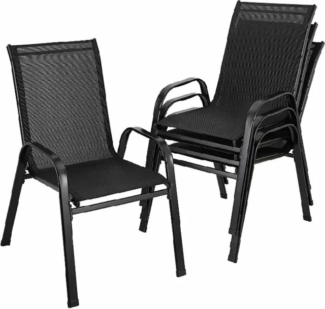 AuAg 4er Set Gartensessel aus Stahl und Textilene mit hoher Rückenlehne, schwarz, modern klappbar für Balkon, Terrasse und Camping - Bild 1