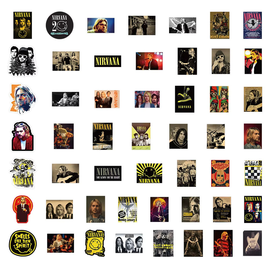 52 Stück Nirvana Band Aufkleber Set in Multicolour für Laptops, Handyhüllen und Gitarren von Papery Pop Store - Bild 3