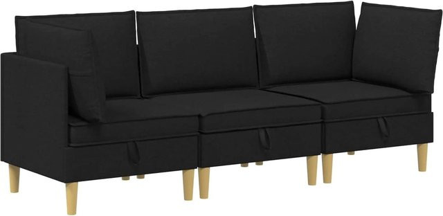 vidaXL Wohnzimmergarnitur in L-Form aus schwarzem Stoff mit Kissen und Ecksofas - Bild 1