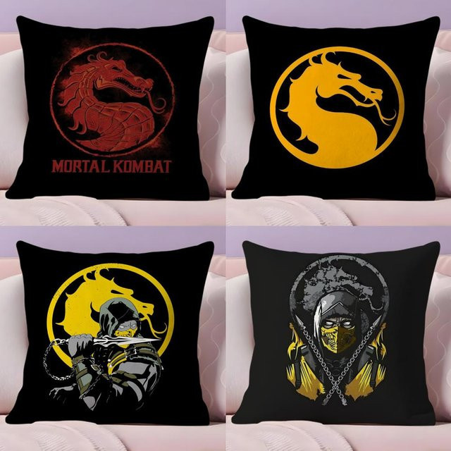M-Mortal Kombat Kissenbezug aus Plüsch in Schwarz mit doppelseitigem Druck, B/T/H: 30 x 30 x 0 cm - Bild 1