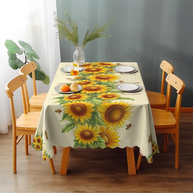 Wasserdichte rechteckige Tischdecke von JINGYUE Pet mit USA Flaggen-Blumendesign in Rot, Blau, Gelb und Orange, B/T: 140 x 180 cm - Bild 1
