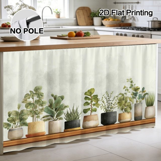 VIKAMA Pflanzentopf-Vorhang mit floralem Design in Nature, 1-teiliges Stoffpanel für Badezimmer, Küche und Waschräume - Bild 1