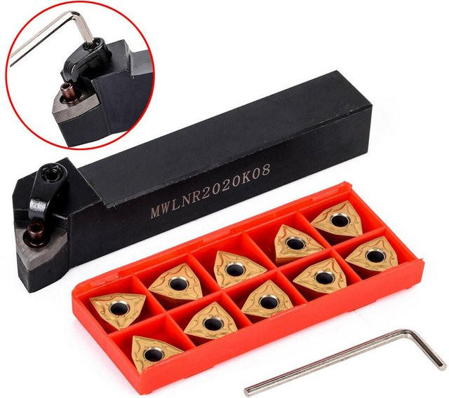 Kkmoon Drechselset für die Drehmaschine mit Halter, 10 WNMG080404 Hartmetalleinsätzen und Schraubenschlüssel in Schwarz - Bild 1