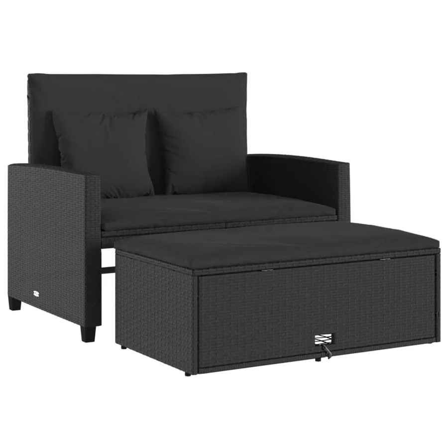 vidaXL Gartensofa 2-Sitzer aus Polyrattan in Schwarz mit Kissen und Schlaffunktion - Bild 2