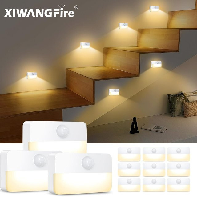 XIWANGFIRE LED-Nachtlicht mit Bewegungssensor und Unterbauleuchte in Cold White, kabellose Schranklampe für Schlafzimmer und Treppenbeleuchtung - Bild 1