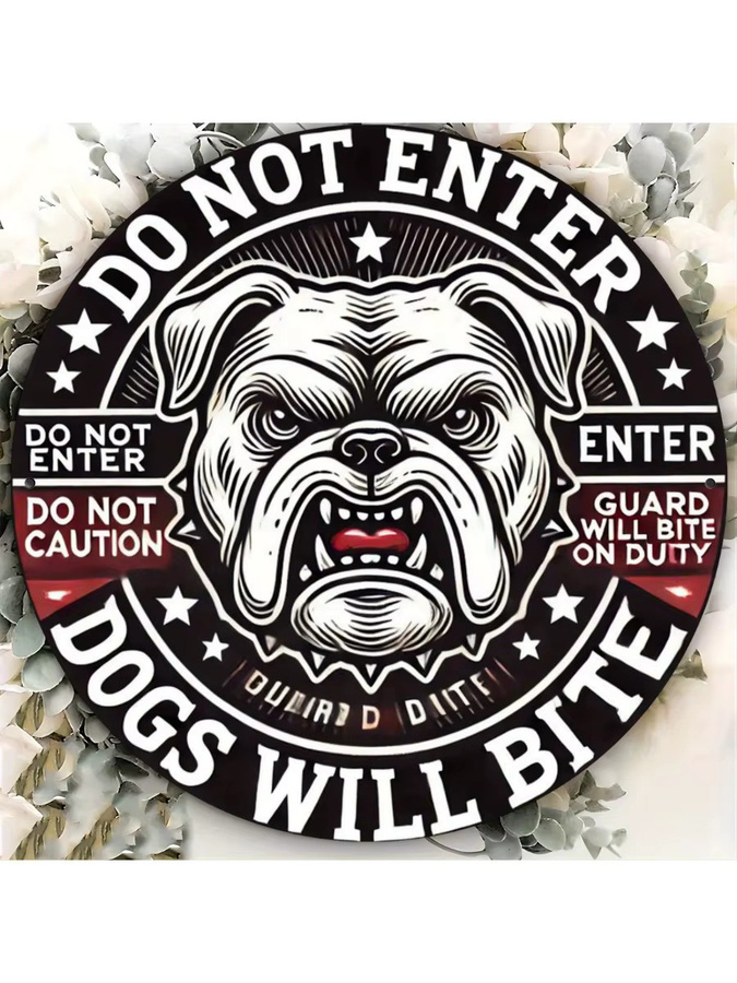 Potdemiel Metallschild No Entry Dog Bite Zone in Schwarz, Durchmesser: 20,3 cm - Bild 6