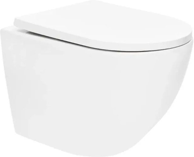 Swiss Aqua Technologies Wand-WC aus Keramik in Weiß mit spülrandlosem Design, SoftClose WC-Sitz, verdeckter Befestigung und waagerechtem Abgang, B/T/H: 52,0 x 36,5 x 36,0 cm - Bild 1
